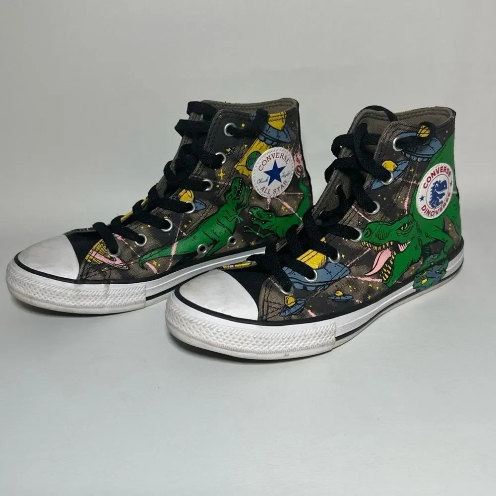 Converse Kids Sneakers - Black with Green Dinosaur Design
